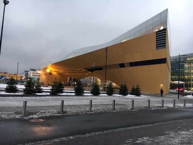 Oodi-library in Helsinki glass and wood